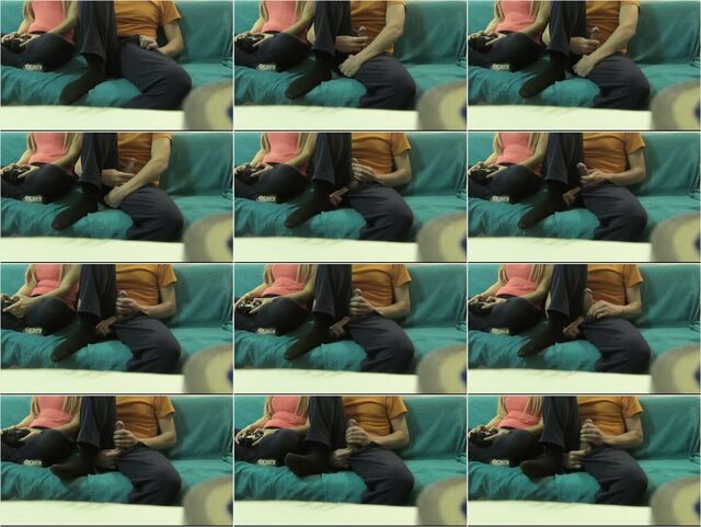 RISKY, Bro JERKS OFF Big Cock and CUMS Close to SIS while she Plays Videogame 1080p Preview